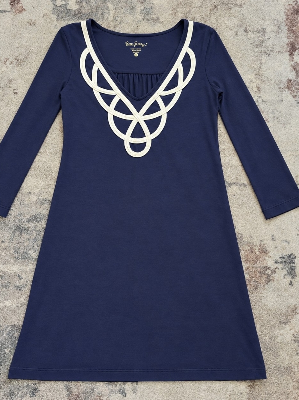 Lilly Pulitzer Navy Dress with Cream Appliqué V-Neck
